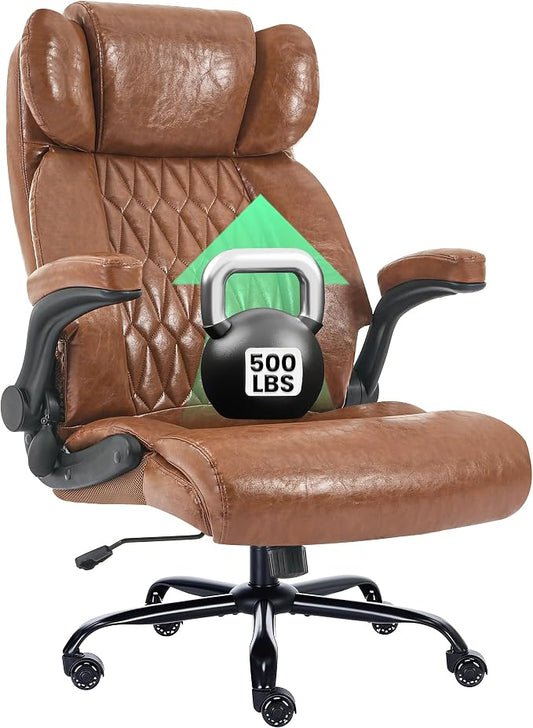 500lbs Big and Tall Office Chair Adjustable Lumbar Support for Back Pain, Extra Wide Seat Executive Office Chair Thick Armrest Pad, Heavy Duty Base&Upgraded Wheels, Ergonomic Comfy Computer Desk Chair