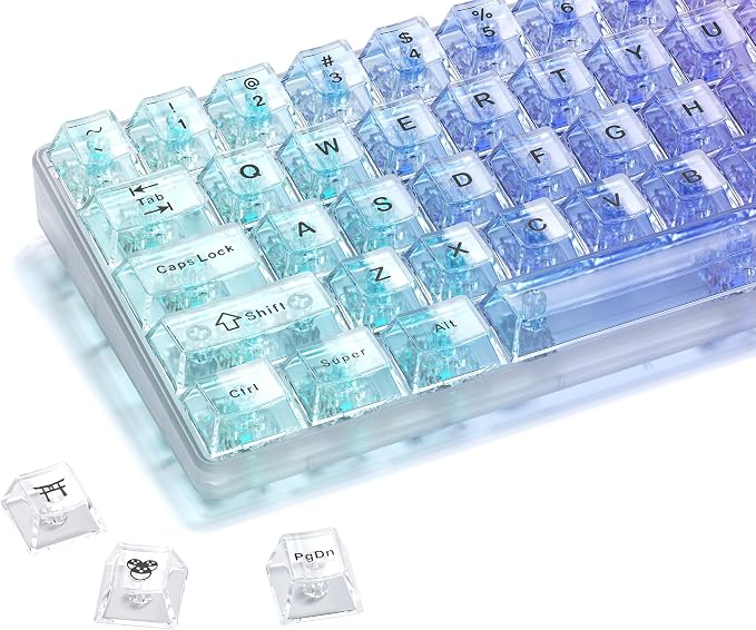 HITIME XVX Clear keycaps, White Transparent Keycaps 60 65 75 100 Percent, Crystal Ceramic Custom Key Cap Set 124 Keys, Cherry Profile, Shine Through, Cute Style for Mechanical Keyboards