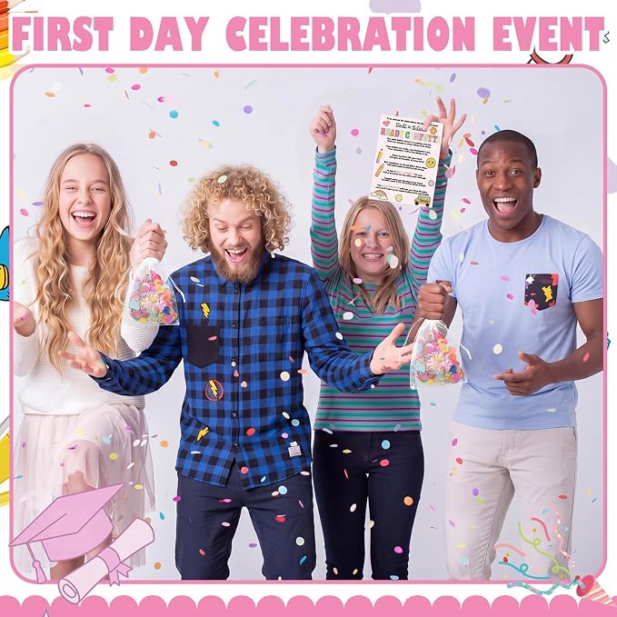 AmazingSpark 24 Sets Ready Confetti Back to School Supplies Magic Jitter Glitter with Poem Cards Organza Bags First Day of School Confetti Anxiety Relief Favor Gifts for Teachers(Glitter)