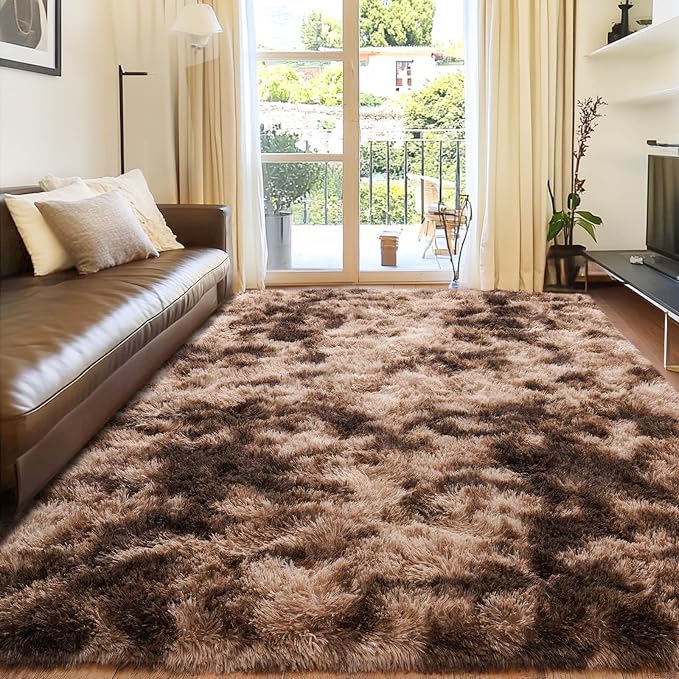 Rugs for Bedroom 4x6, Soft Shaggy Modern Shag Area Rug for Living Room, Upgrade Non-Slip Plush Fluffy Carpet for Kids Boys Girls Room Home Decor Aesthetic, Tie-Dyed Brown