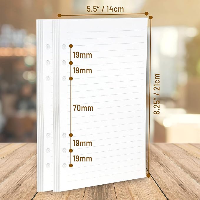Wanderings A5 6-Ring Binder Planner Inserts - 8.3 x 5.6" - Thick Cream Color Dotted 120 GSM Loose Leaf A5 Paper Refills Compatible with Filofax 6 Hole 200 Sheets 400 Dot Grid Pages