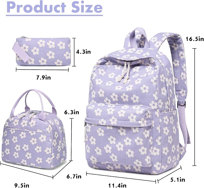 Bluboon School Backpack Set Girls Womens Laptop Bookbag Casual Daypack Fits 15 inch Laptop with Lunch Tote Bag and Pencil Bag