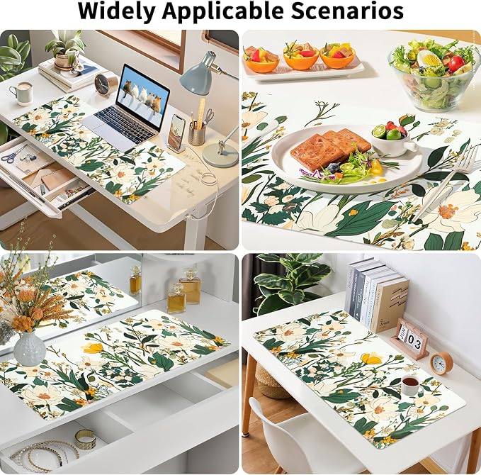 Floral Desk Mat (31.5"x15.7") | Waterproof, Leather, Mouse Pad