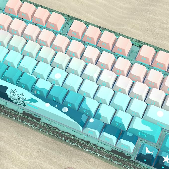 JSJT Side-Printed Keycaps,Shine Through Key caps PBT Doubleshot Custom Keycap Set 126 Keys Cherry Profile Deep Sea Theme Keycap for Cherry Mx Switch Mechanical Keyboard