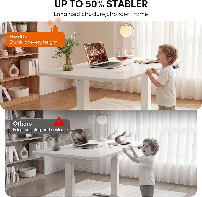 FEZIBO One-Piece Standing Desk, 40"x24" Seamless Tabletop Electric Height Adjustable for Home Office, Study Rooms & Multi-Device Workstations, White