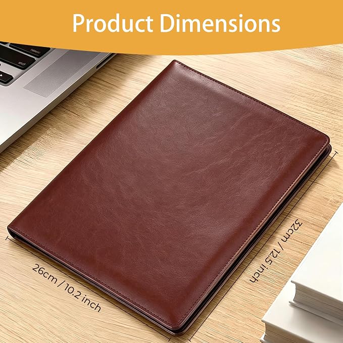 Padfolio Portfolio Binder, Faux Leather Folder, Resume Interview Legal Document Organizer, Letter Sized Writing Pad w/Business Card Holder, A4 Professional Folio for Office Conference (Brown)