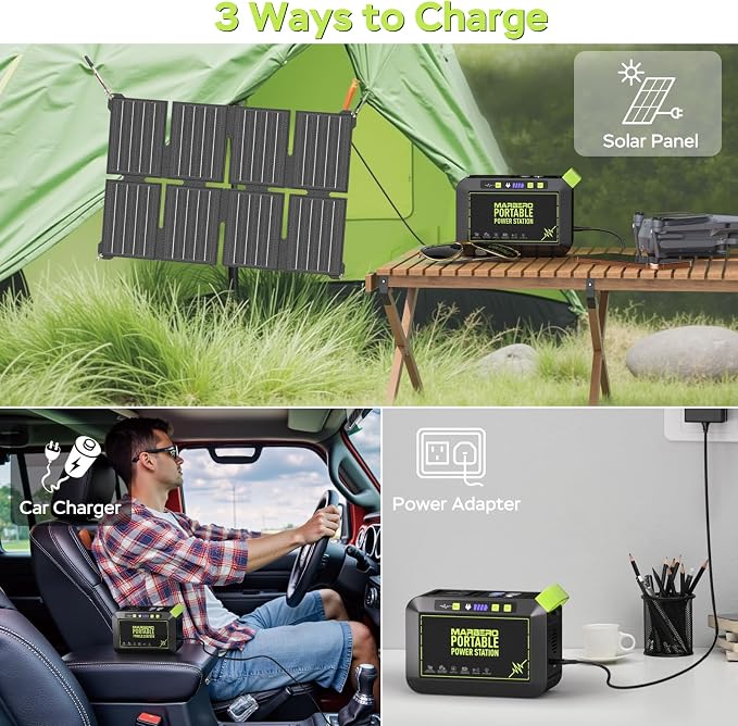 MARBERO 80W Solar Powered Generator with Panels 25W Included, 88.8Wh Portable Power Station with AC Outlet 120W Peak Fast Charging 110V for Camping Outdoor Home Backup Backup RVs