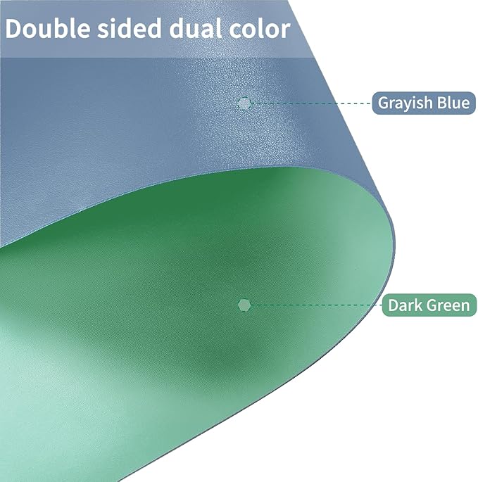Faux Leather Table Cover,1.8mm Thick,24x48 Inch Desk Cover,Large Desk Mat,Table Protector,Table Cover Protector,Coffee Table Protector,Table Protector Mat(Grayish Blue+Dark Green,24x48)