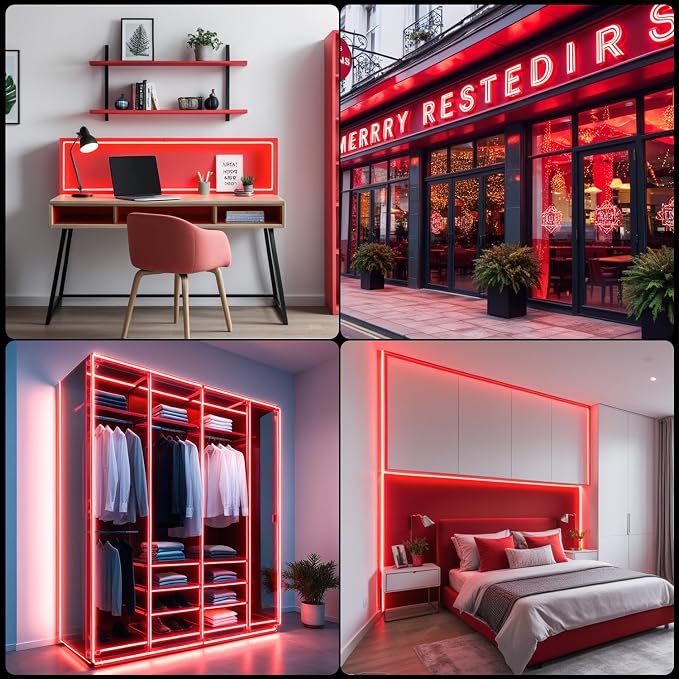 iNextStation 12V Red LED Strip Lights 16.4FT, Flexible Silicone Neon Rope Light, IP65 Waterproof LED Light Strip, Cuttable, Neon Light Strip for Cabinet, Ceiling, Wall, Bedroom, Kitchen(No Adapter)