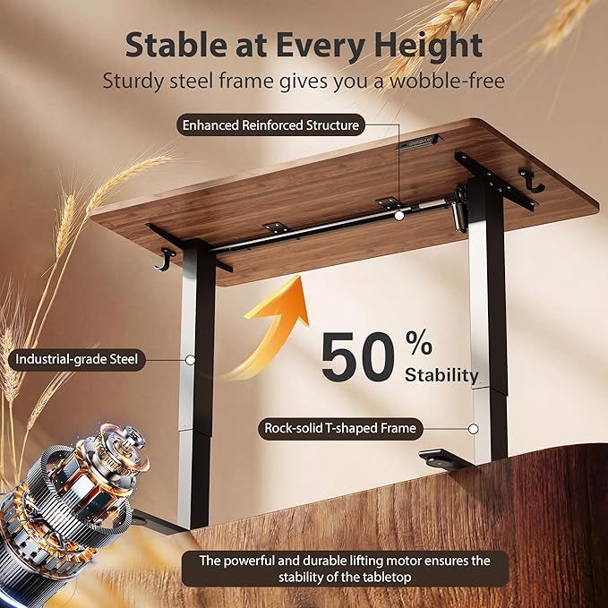 Cubiker Standing Desk, 55x24 Inches Sit Stand Home Office Desk, Electric Stand up Desk, Adjustable Desk with Splice Board, Black Frame/Black Walnut Top