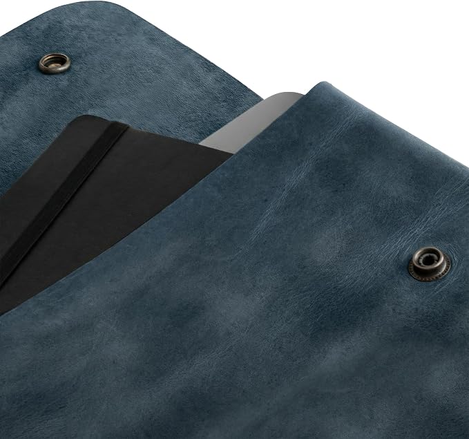 Hide & Drink, Vintage Folder Document Holder, File Case, A5 Binder, Envelope Portfolio, Pencil Pouch, Full Grain Leather, Handmade, Slate Blue