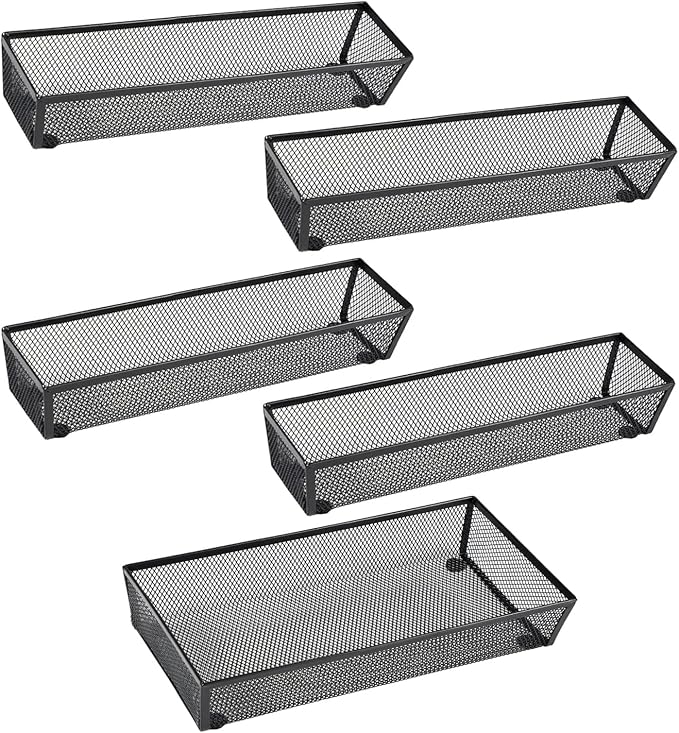 BYCY Silverware Drawer Organizer, Mesh Utensil Organizer for Kitchen Storage, Black Steel Metal Mesh Tray for Flatware Fork Spoon Knife… (12 * 3-5P-Black)