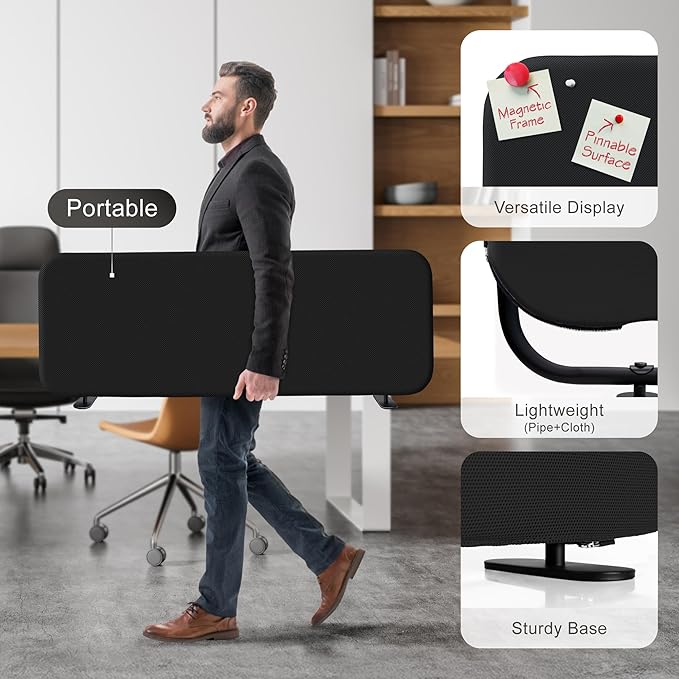 Desk Divider, Movable Desk Panel Privacy Partition for Home Office, Student, Classroom, Study, Free Standing, Scratch Resistance, 48"x18", Midnight