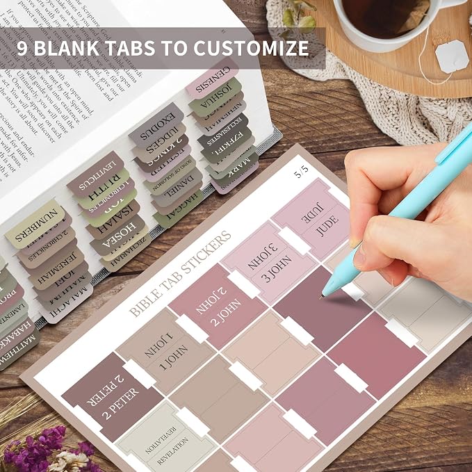 Bible Tabs for Women & Men, Bible Tab for Study Bible, Large Print Bible Tabs for Easy Navigation, Bible Index Tabs, 66 Tabs Old & New Testament, Extra 9 Blank Tabs - Earth Tone