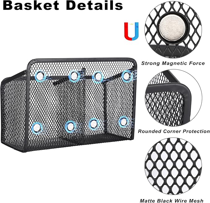 ELLDOO Magnetic Water Drink Packet Holder, 2 Compartments Magnetic Metal Mesh Tea Bag Organizer Sugar Packet Basket, Kitchen Organizers and Storage for Refrigerator and Countertop