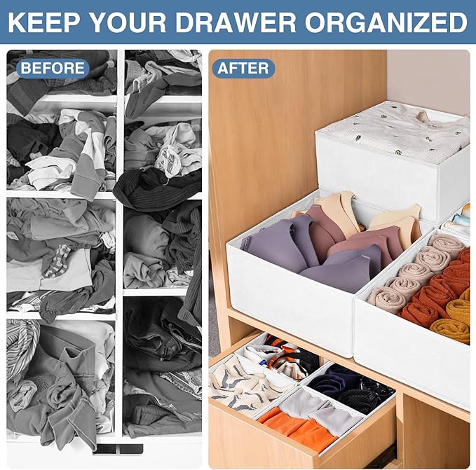 Drawer Organizer Clothes 12 Pack - Fabric Closet Organizers and Storage for Nursery Organization - Dresser Drawer Dividers for Baby Clothes/Socks/Underwear/Bras - College Dorm Room Essentials