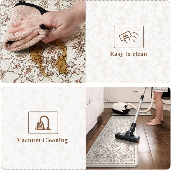 KIMODE Anti Fatigue Mats for Kitchen Floor Kitchen Rugs Sets of Cushioned | 17"x29.5"+17" x47, Khaki,Non Slip Padded Kitchen Floor Mats,Memory Foam Standing Kitchen Mat for Sink Laundry Office Desk