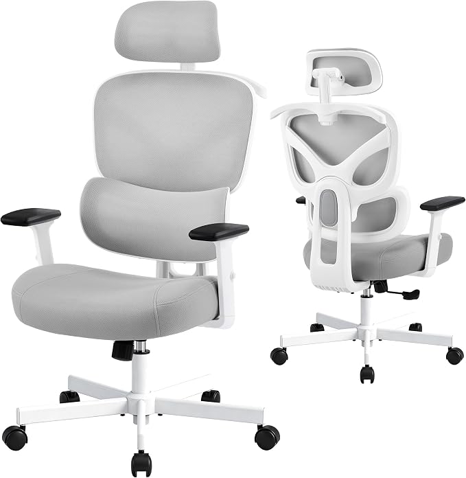 AreShark Ergonomic Office Chair - High Back Breathable Mesh Desk Chair with Lumbar Support & Adjustable Headrest - Rolling Swivel Reclining Comfy Computer Gaming Chair with 2D Armrests for Home Office