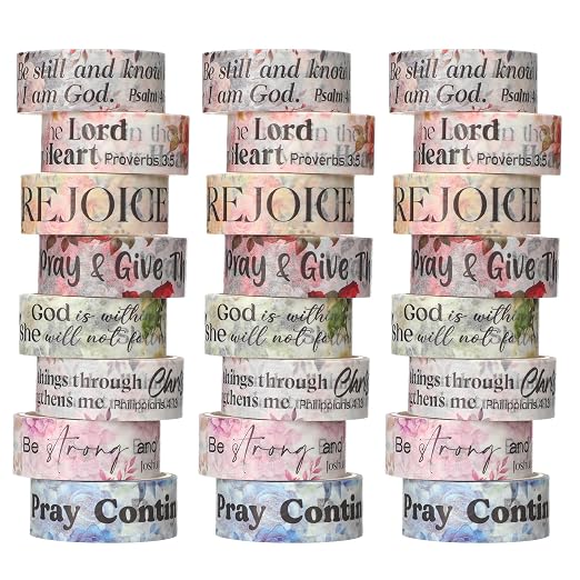 24 Rolls Back to School Christian Washi Tape Gifts Bulk Graduation VBS Religious Scripture Bible Verse Washi Tape for Bible Journaling Crafting Students BibleStudy Stationery