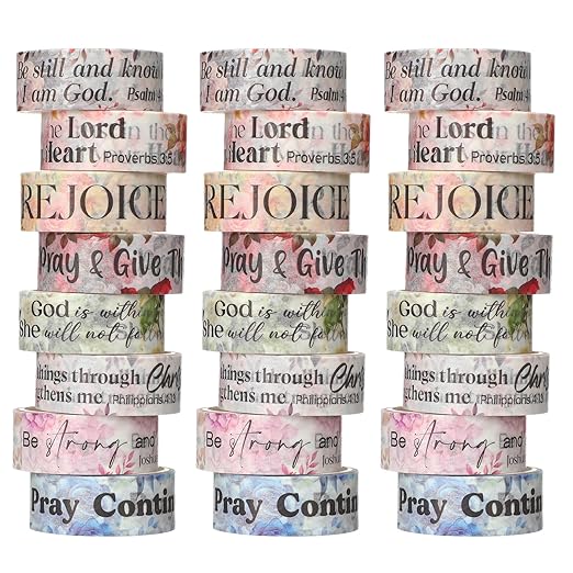 Janlaugh 24 Rolls Christian Washi Tape Gifts Bulk Religious Inspirational Scripture Supplies Bible Verse Washi Tape for Bible Journaling Study Crafting Floral Easter DIY Gifts
