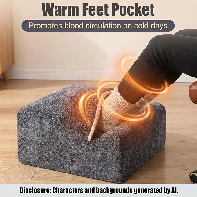 Foot Rest for Under Desk at Work, Office Footrest with Warm Feet Pocket,Ergonomic Under Desk Footrest with Washable Cover, Stool for Office Chair & Back &Pain Relief (Dark Gray+)