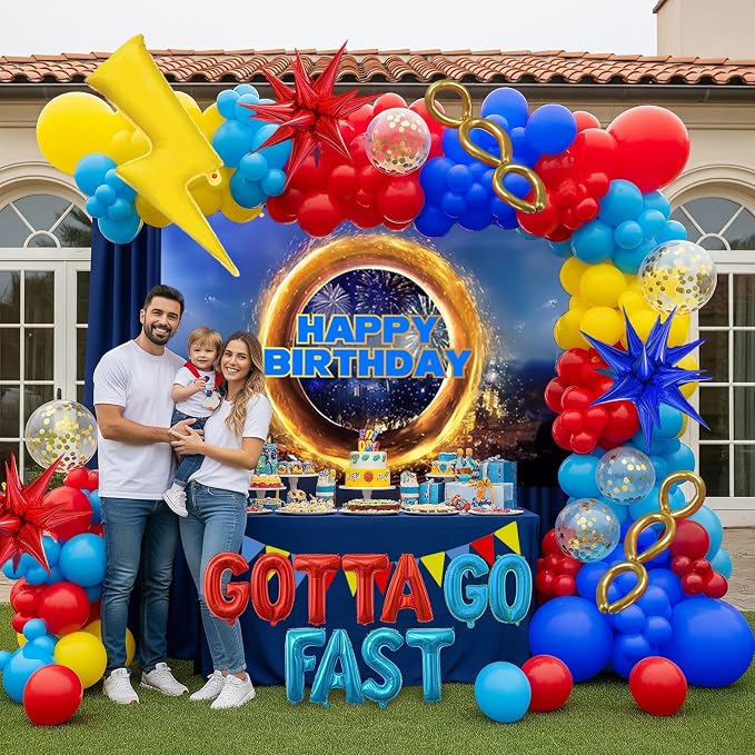 Red Blue Yellow Hedgehog Birthday Party Decorations with Letter Lightning foil balloons Banner backdrop for small balloon arches video game Cartoon Movies Super hero themed birthday party decor
