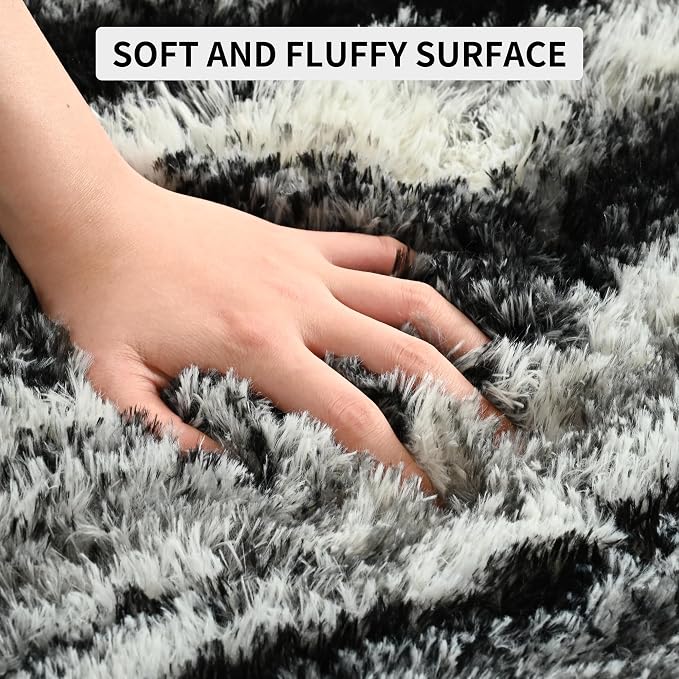 Tepook Area Rugs 9x12 for Living Room, Super Soft Fluffy Rugs for Bedroom, Modern Shaggy Rug Fuzzy Carpets for Kids, Plush Indoor Nursery Home Decor Rug with Non-Slip Bottom, Black White