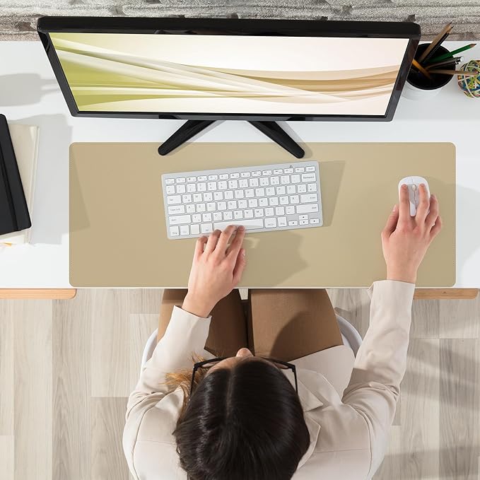 AFIING Apricot Desk Pad 31.5" x 12", Leather Desk Mat | Waterproof PU Leather, Non-Slip Rubber Base, Modern Desk Decor, Office & Home