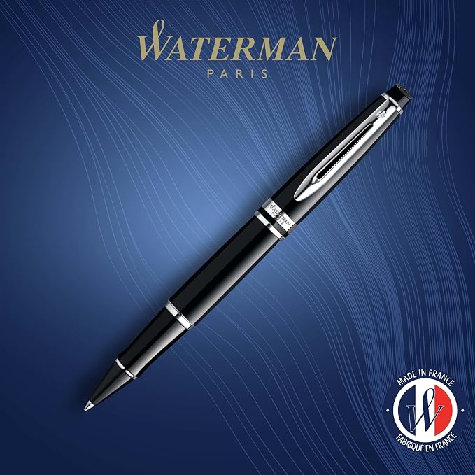 Waterman Expert RollerBall Pen Gloss Black with Chrome Trim Fine Point Black Ink Gift Box