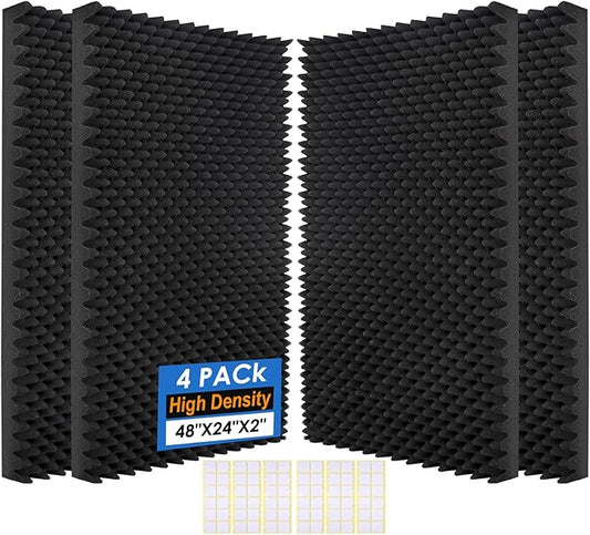 4 Pack-48X24X2 Inches Acoustic Panels, Egg Crate Foam soundproof wall Panels,Sound Proof Foam Panels for Walls, Noise dampening Panels,Sound Panels, Studio Foam for Wall and Ceiling