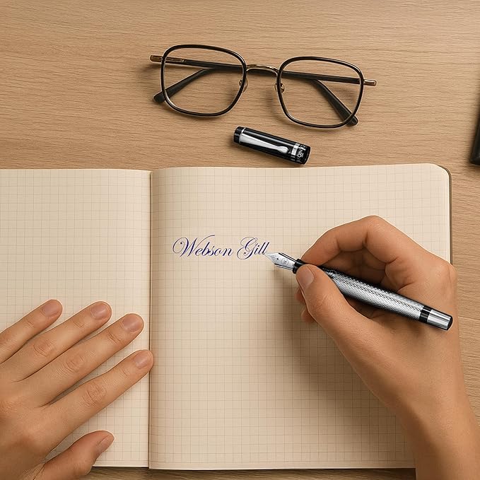 ‘The Raider’ Silver Luxury Executive Fountain Pen, Polished Chrome and Lacquer, Stainless Steel Nib, Easy Refill Ink Piston Converter, Smudge Free, No Bleed, Fits Our Instant Insert Ink Cartridges