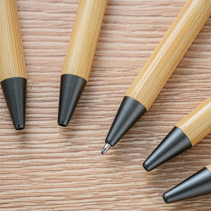 Gullor Natural Bamboo Retractable Ballpoint Pen, Sustainable Pens for Journaling Writing Office Supplies Eco Friendly Pens, 10 Pieces