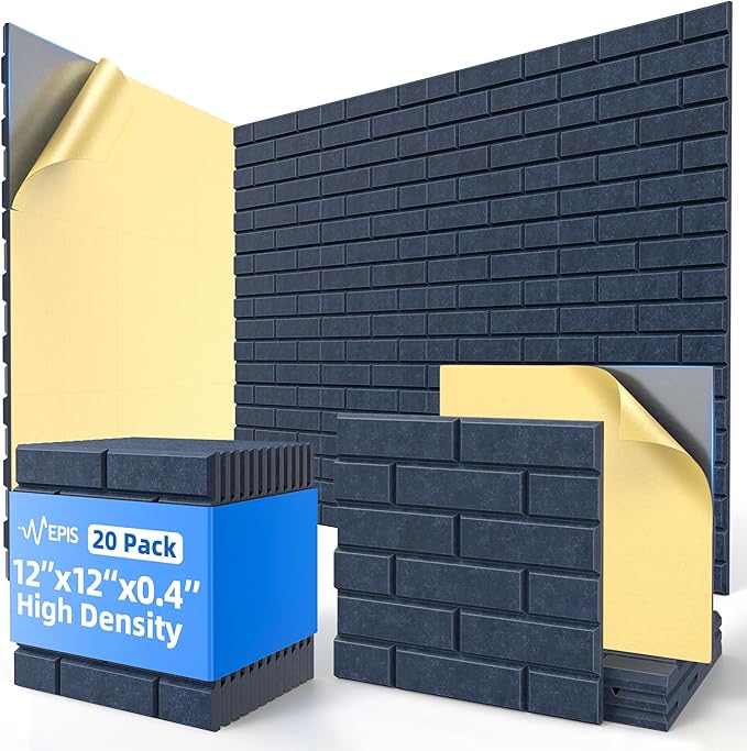 20 Pack Acoustic Panels with Self Adhesive, 12" X 12" X 0.4" High Density Sound Proof Foam Panels for Walls, Soundproof Wall Panel, Brick Sound Absorbing Panel for Home Studio Office Decor Navy Blue