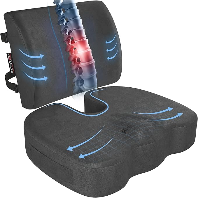 FORTEM Seat Cushion, Office Chair Cushion, Lumbar Support Pillow for Office Chair, Memory Foam Car Seat Cushions, Sciatica Coccyx Tailbone Pain Relief, Cushions for Back Support, Washable, Non Slip XL