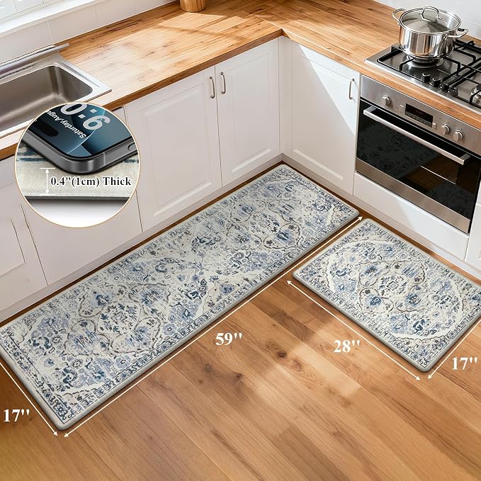 Ileading Anti Fatigue Kitchen Rugs Sets of 2 Cushioned Kitchen Mats for Floor Waterproof Kitchen Mat Set Non Slip Comfort Standing Mat for Kitchen, Office, Sink, Laundry
