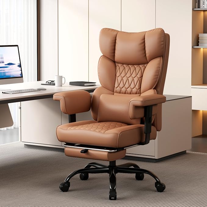 Misolant Big and Tall Office Chair with Footrest, High Back Executive Desk Chair with Adjustable Lift Armrest, 155°Recline，Lumbar Support Pillow, Faux Leather Gaming Chairs for Home or Office