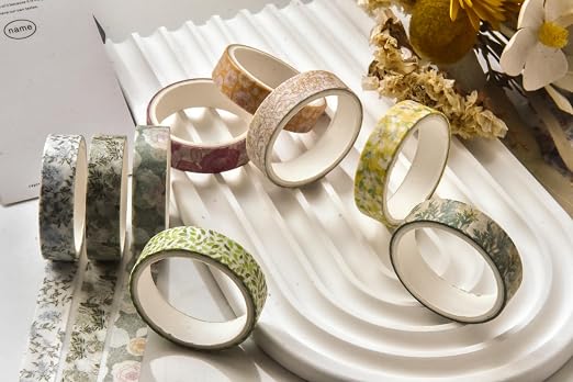Flowers Washi Tape Set 30 Rolls Floral Patterns Decorative Skinny Slim Masking Tapes for Arts, DIY Crafts, Journals, Planners, Scrapbook, Wrapping (Greens Thrive)