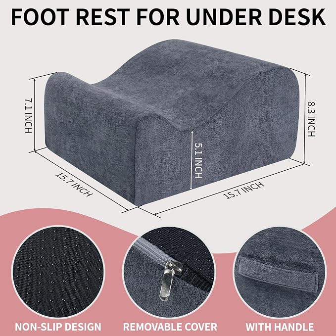 Foot Rest for Under Desk at Work,Curved Ergonomic Footrest for Office,Brown | with Washable Cover and Handle, Non-slip bottom, Support Foot Pillow, Leg Elevation Pillow, Support Feet and Legs for Home
