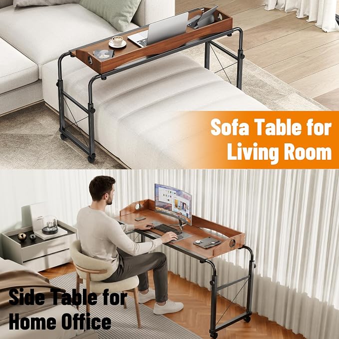 BYMECOST Laptop Desk for Bed, Adjustable Height & Length Laptop Bed Table | Overbed Table with Wheels for Queen Size Beds,Rolling Standing Desk,Over Bed Desk for Working Reading Eating