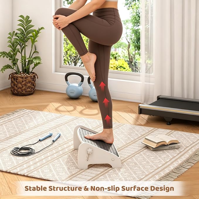 Adjustable Under Desk Footrest-Bamboo 4-Position Ergonomic Office Foot Stool with Large Non-Slip Surface, Improves Posture for Home,Office & Computer Desk Use (White)