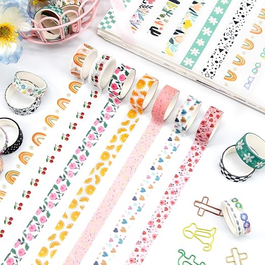 Mooker 55 Rolls Holiday Washi Tape Set - Decorative Tape Seasonal Bohemian Colored Tape, Cute Washi Tapes for Journaling Supplies, Scrapbooking Supplies kit, Summer Scrapbook Supplies