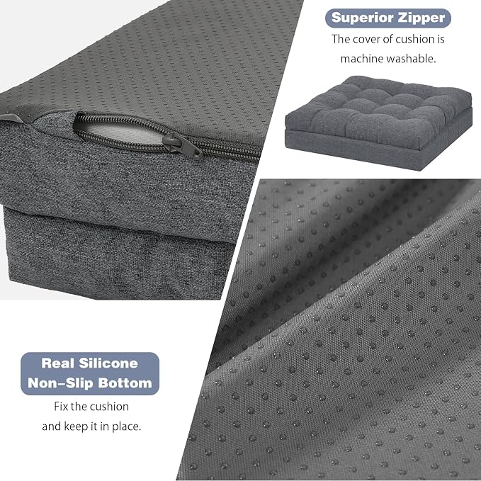 baibu Large Memory Foam Recliner Cushions with Lumbar Support Pillow for Elderly, 20x20x5 Inch Thick Dual-Layer Patent Design Non-Slip Recliner Seat Cushion for Reduce Hip & Lumbar Pain, Dark Grey