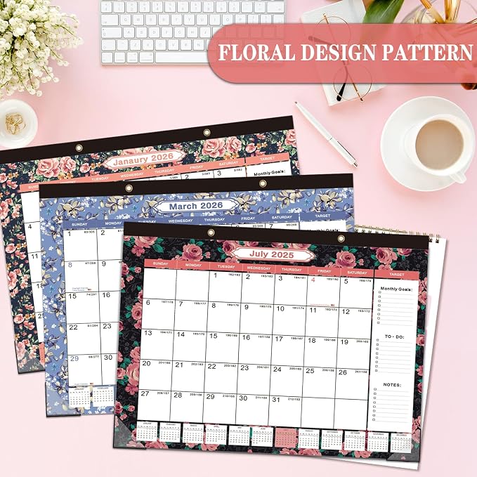 Lateefah Desk Calendar 2025, Large 12'' x 17'' Desk Calendar 2025-2026, 18 Month Desktop Wall Calendars for Home & Office, Use July 2025 to Dece 2026
