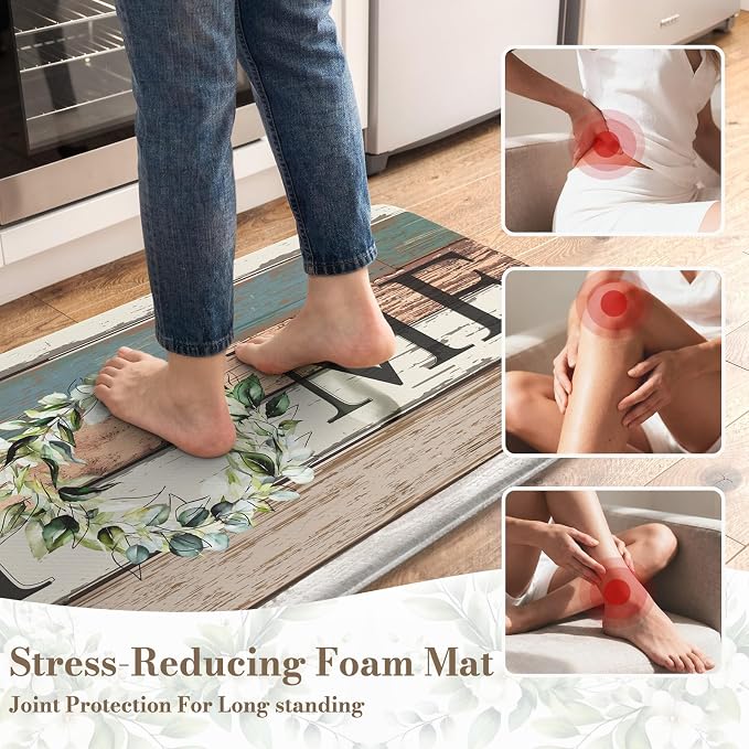 KIMODE Anti Fatigue Kitchen Mats, Farmhouse Kitchen Rugs Sets of 2,Non Slip Waterproof Kitchen Floor Mats,Ergonomic Cushioned Comfort Standing Mat for Home,Laundry,Office,Sink,Desk