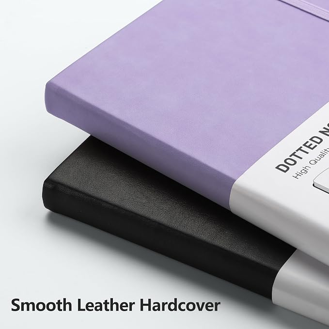 RETTACY Dotted Journal Notebook, 320 Numbered Pages, A5 Medium Size (5.7'' × 8.3''), Leather Hardcover, 100 GSM Thick Paper, for Journaling, Planning, Tracking (Purple)