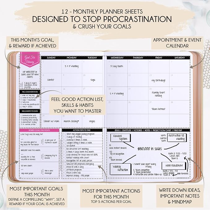 Deluxe 2026 Planner Weekly and Monthly | Law of Attraction Planner with Productivity App | 12-Month for Productivity, Gratitude & Goal Setting | Includes Foldable Vision Board, Gift Box & Stickers