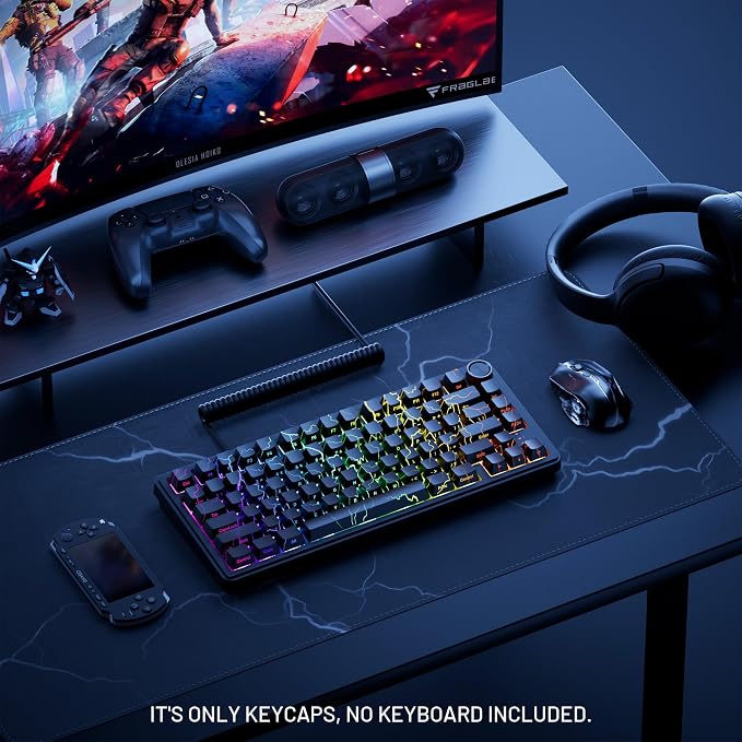 HITIME x XVX Lightning Keycaps 60 75 100 Percent - Shine Through Keycaps w/IMD Tech, for Mechanical Keyboards, Full 118 Key Set, OEM Profile, Lines Backlit, Side Printed - Black