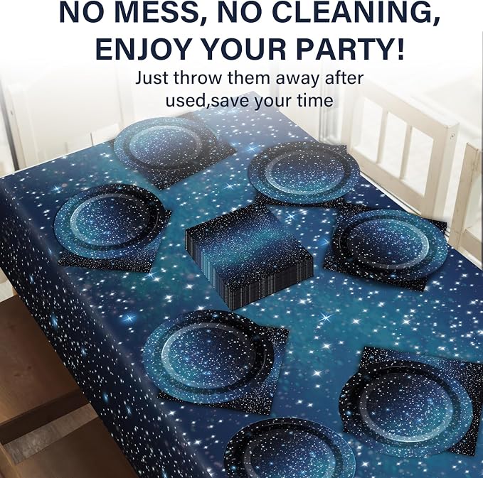 Galaxy Party Supplies Serves 24 Starry Night Party Paper Plates Napkins Space Theme Tablecloth Set Tableware Kit for Kids Birthday Party Baby Shower Dec