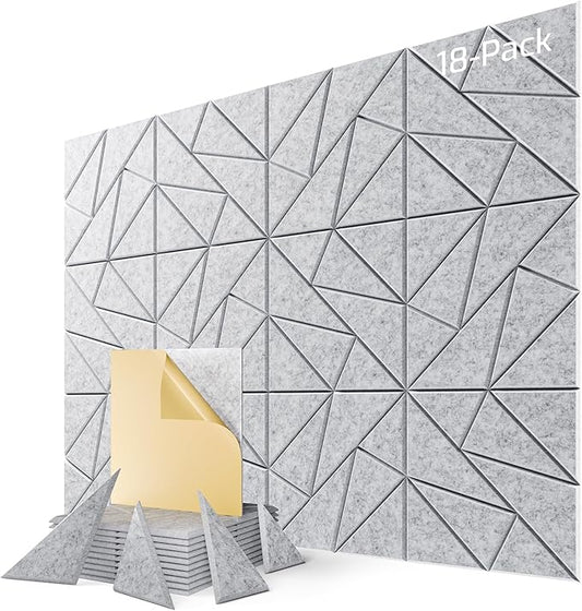 18-Pack Acoustic Panels,12"x12"x0.4" Soundproof Wall Panels, Peel & Stick Sound Proof Foam Panels for Walls, Geometric Noise Reduction Panels for Home Office,Studio (Sliver Gray)