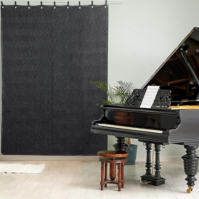HOMBYS Large Sound Dampening Blanket, 72" x 48" Sound Absorbing Panel with Grommets for Wall Hanging, Noise Reduce Curtains for Recording Studio Use and Basements, 72" x 48", Black